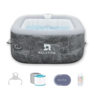 2–3 Person Square Inflatable Hot Tub with 110 Jets, Gery