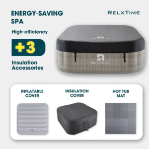 4–6 Person Square Inflatable Hot Tub with 130 Jets, Beige