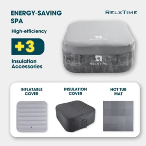 2–3 Person Square Inflatable Hot Tub with 110 Jets, Gery