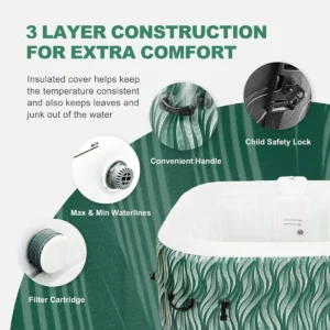 4–6 Person LED Inflatable Hot Tub with 130 Air Jets, Green