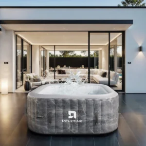 2–3 Person Square Inflatable Hot Tub with 110 Jets, Gery