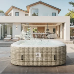 4–6 Person Square Inflatable Hot Tub with 130 Jets, Beige