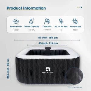2–3 Person Inflatable Square Hot Tub with 110 Jets
