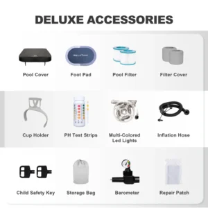 4–6 Person LED Inflatable Hot Tub with 130 Air Jets, Black