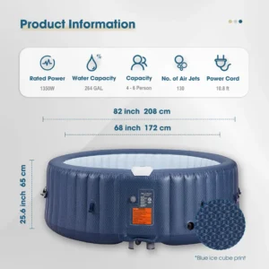 4–6 Person Round Inflatable Hot Tub with 130 Jets