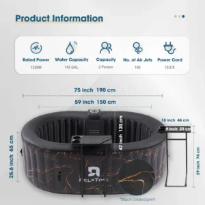 2 Person Oval Inflatable Hot Tub with LED & 100 Jets