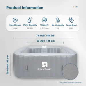 Relxtime 4–6 Person Square Inflatable Spa, 130 Air Jets